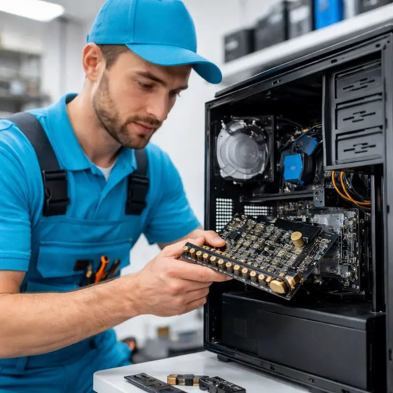 Мастер устанавливает звуковую карту на ПК в Королёве